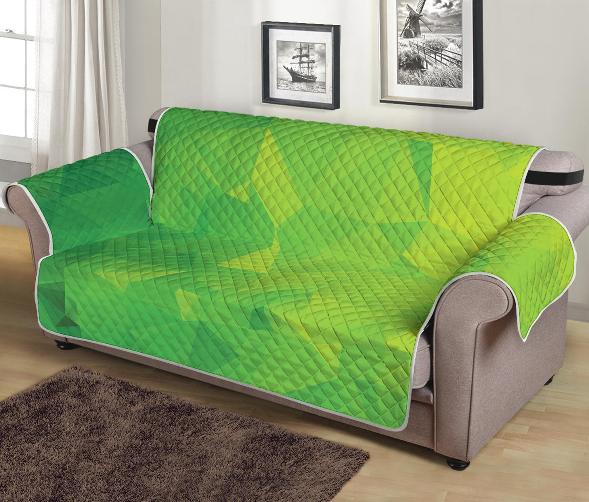 Lime Green Polygonal Geometric Print Sofa Protector