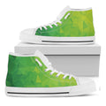 Lime Green Polygonal Geometric Print White High Top Sneakers