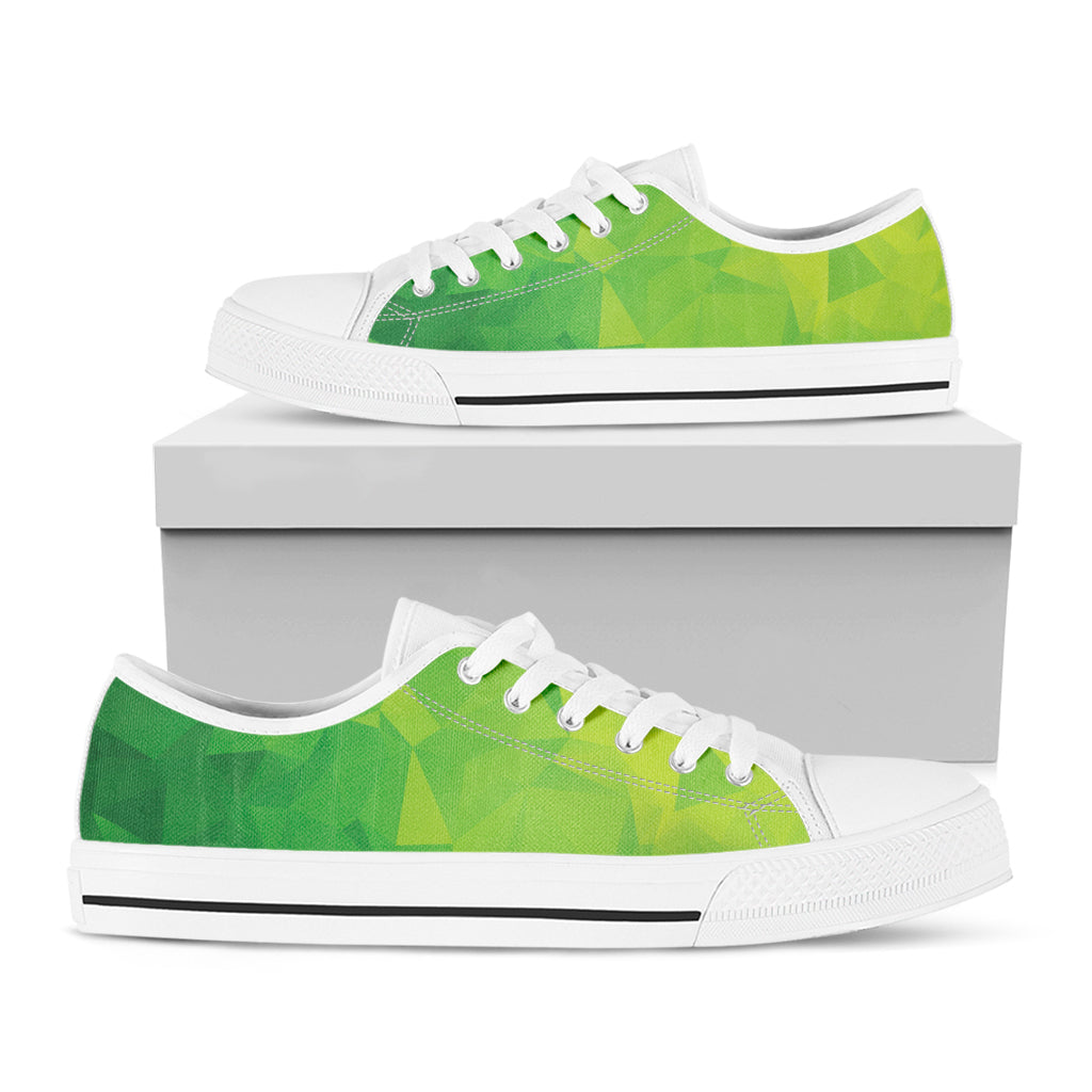 Lime Green Polygonal Geometric Print White Low Top Shoes