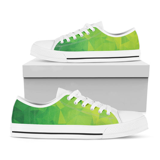 Lime Green Polygonal Geometric Print White Low Top Shoes