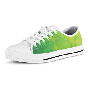 Lime Green Polygonal Geometric Print White Low Top Shoes