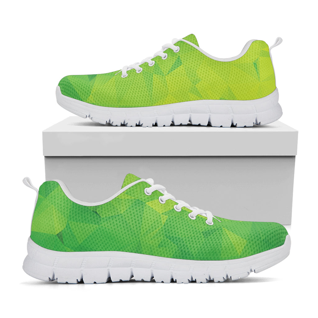 Lime Green Polygonal Geometric Print White Sneakers