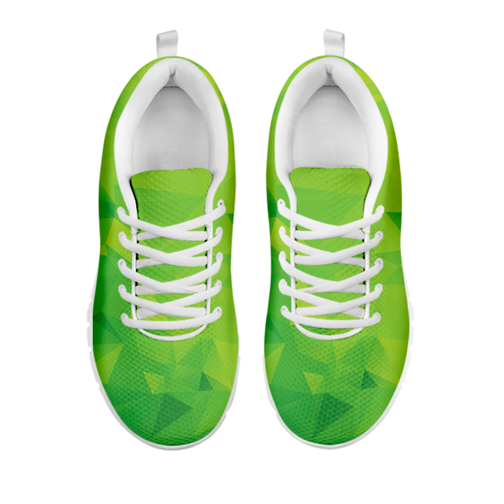Lime Green Polygonal Geometric Print White Sneakers