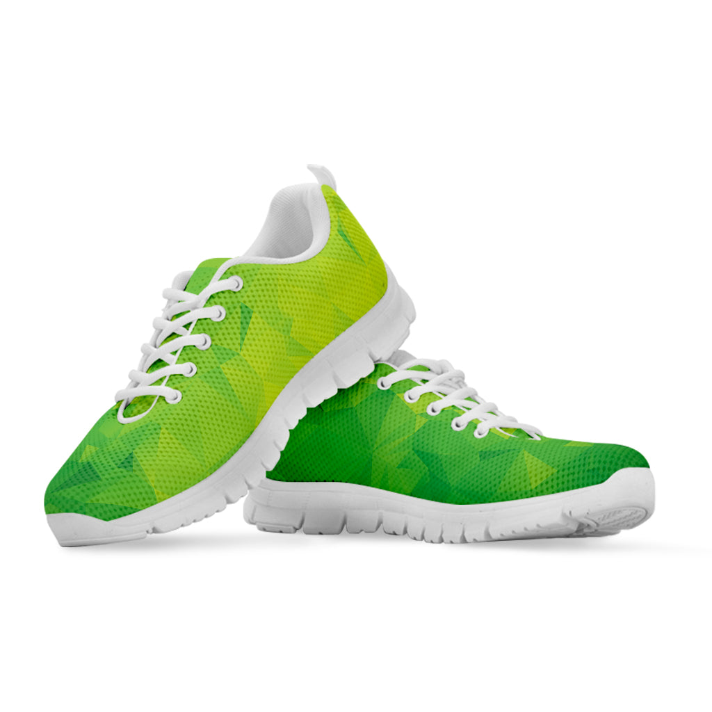 Lime Green Polygonal Geometric Print White Sneakers