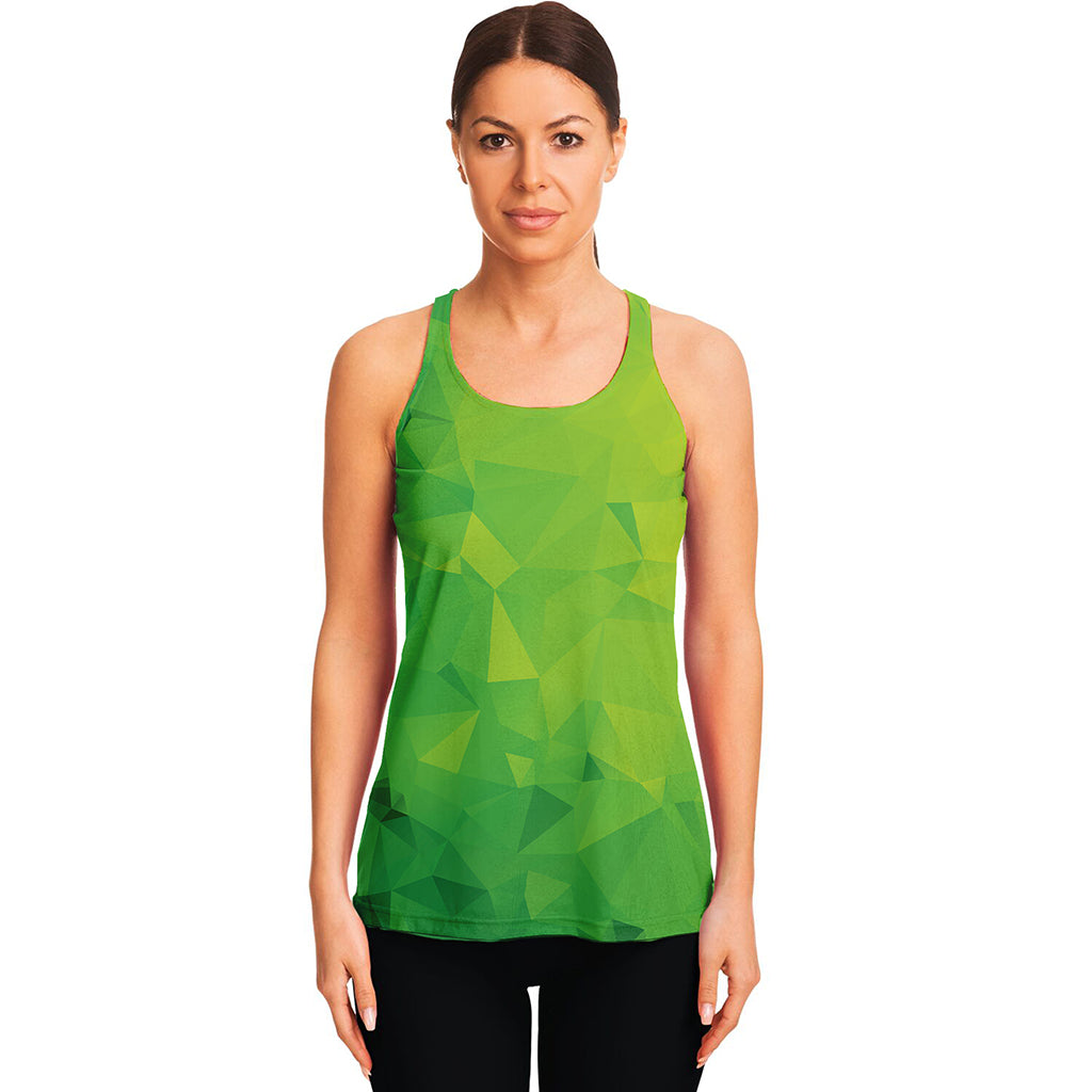 Lime Green Polygonal Geometric Print Women's Racerback Tank Top