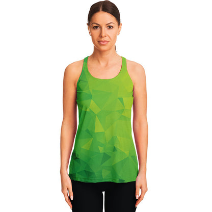 Lime Green Polygonal Geometric Print Women's Racerback Tank Top