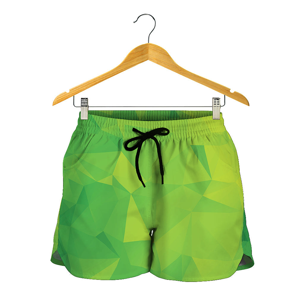 Lime Green Polygonal Geometric Print Women's Shorts