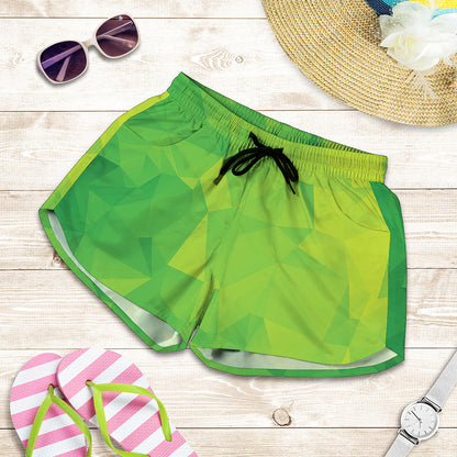Lime Green Polygonal Geometric Print Women's Shorts