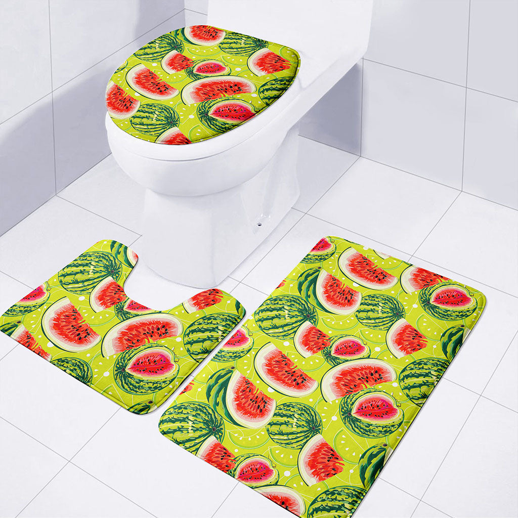 Lime Green Watermelon Pattern Print 3 Piece Bath Mat Set