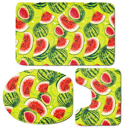 Lime Green Watermelon Pattern Print 3 Piece Bath Mat Set