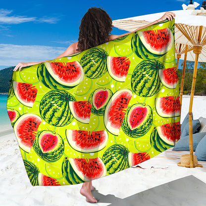 Lime Green Watermelon Pattern Print Beach Sarong Wrap