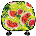 Lime Green Watermelon Pattern Print Car Headrest Covers