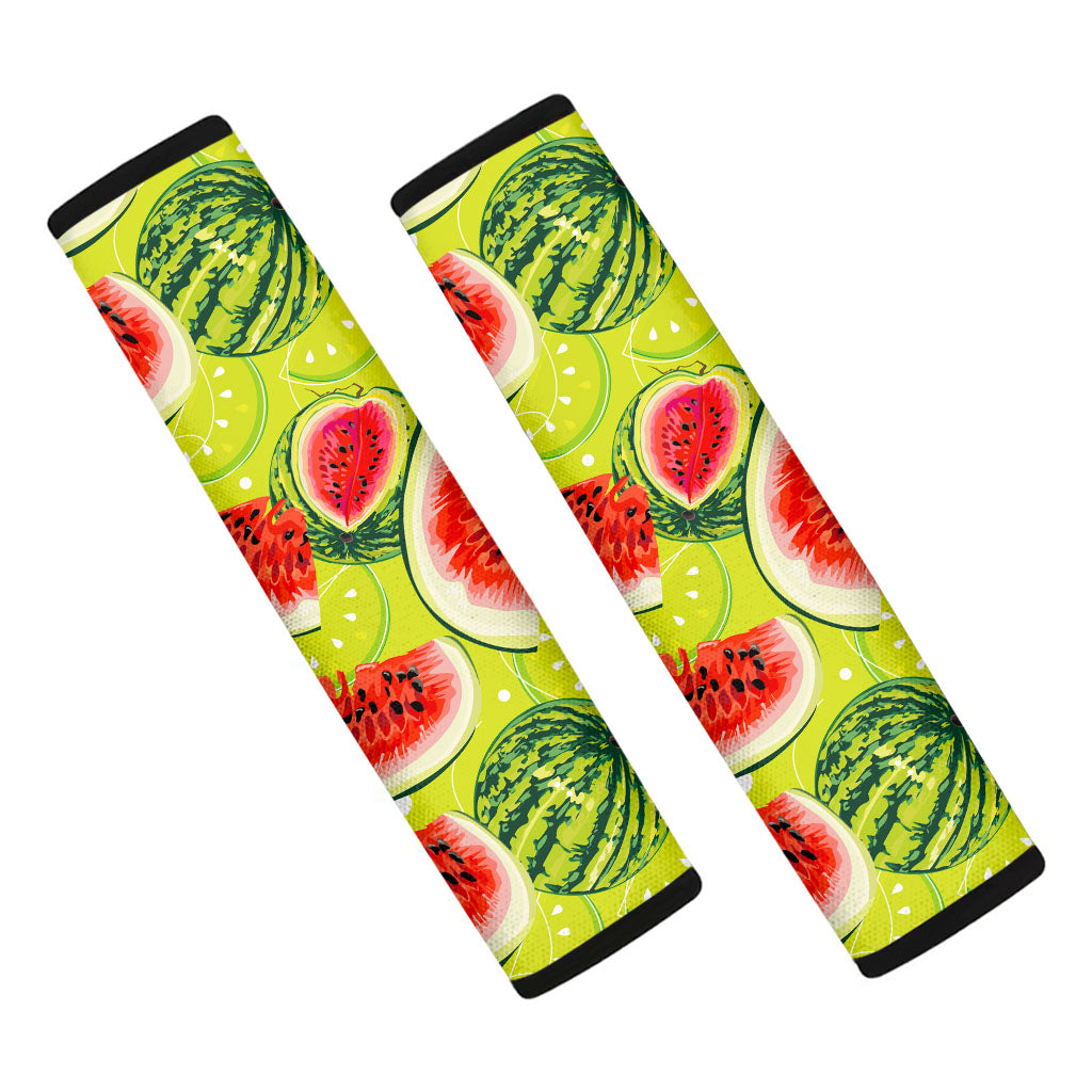 Lime Green Watermelon Pattern Print Car Seat Belt Covers