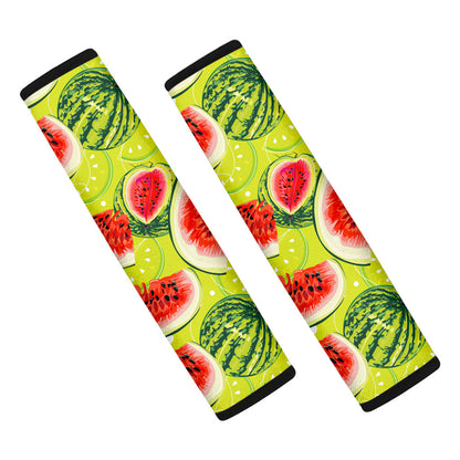 Lime Green Watermelon Pattern Print Car Seat Belt Covers