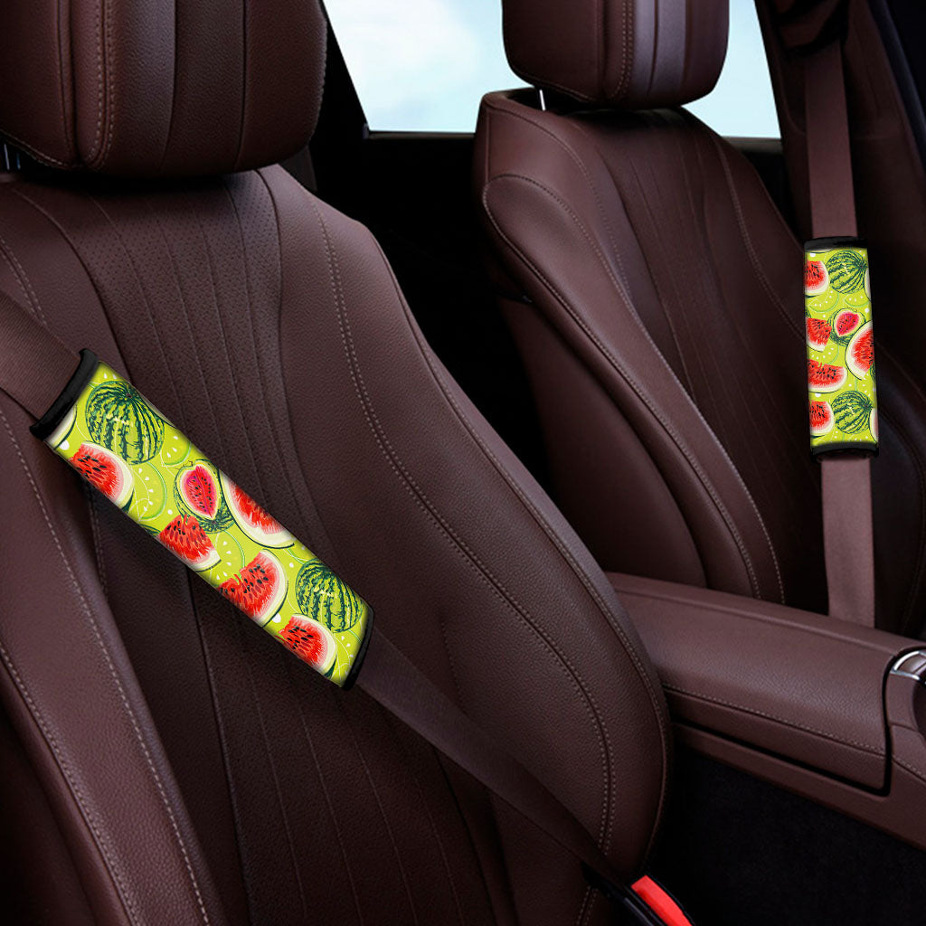 Lime Green Watermelon Pattern Print Car Seat Belt Covers