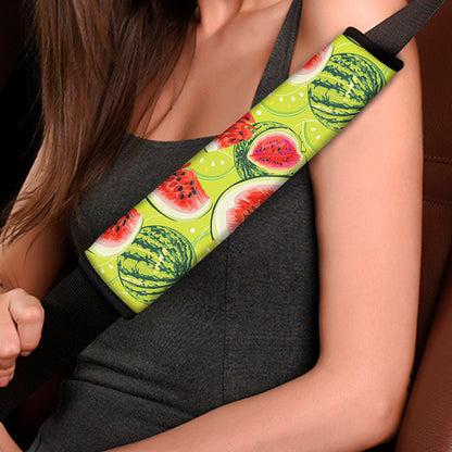 Lime Green Watermelon Pattern Print Car Seat Belt Covers