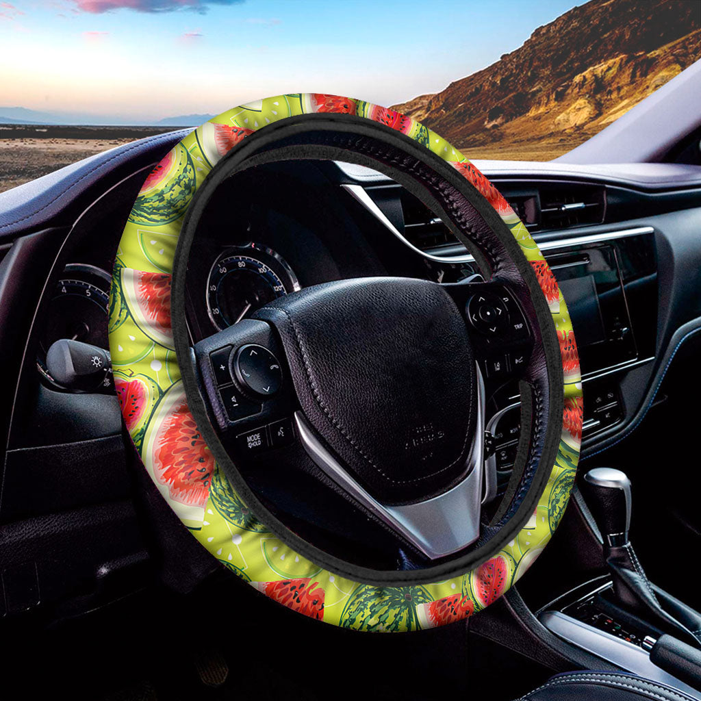 Lime Green Watermelon Pattern Print Car Steering Wheel Cover