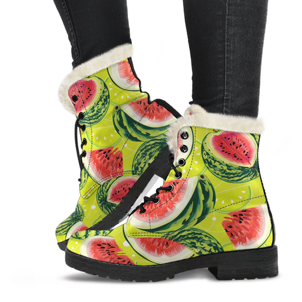 Lime Green Watermelon Pattern Print Comfy Boots GearFrost