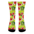 Lime Green Watermelon Pattern Print Crew Socks