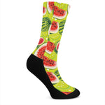 Lime Green Watermelon Pattern Print Crew Socks