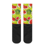 Lime Green Watermelon Pattern Print Crew Socks