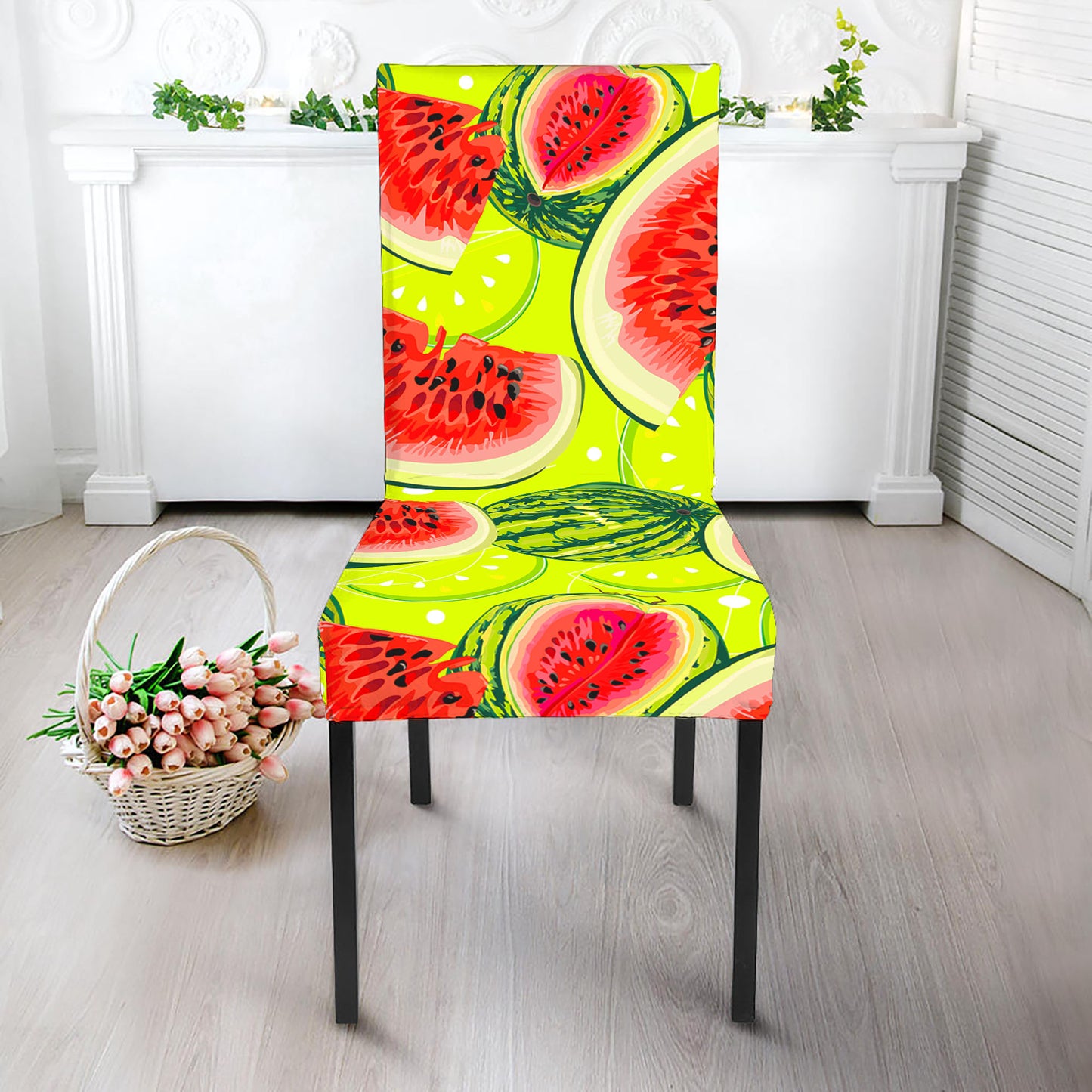Lime Green Watermelon Pattern Print Dining Chair Slipcover
