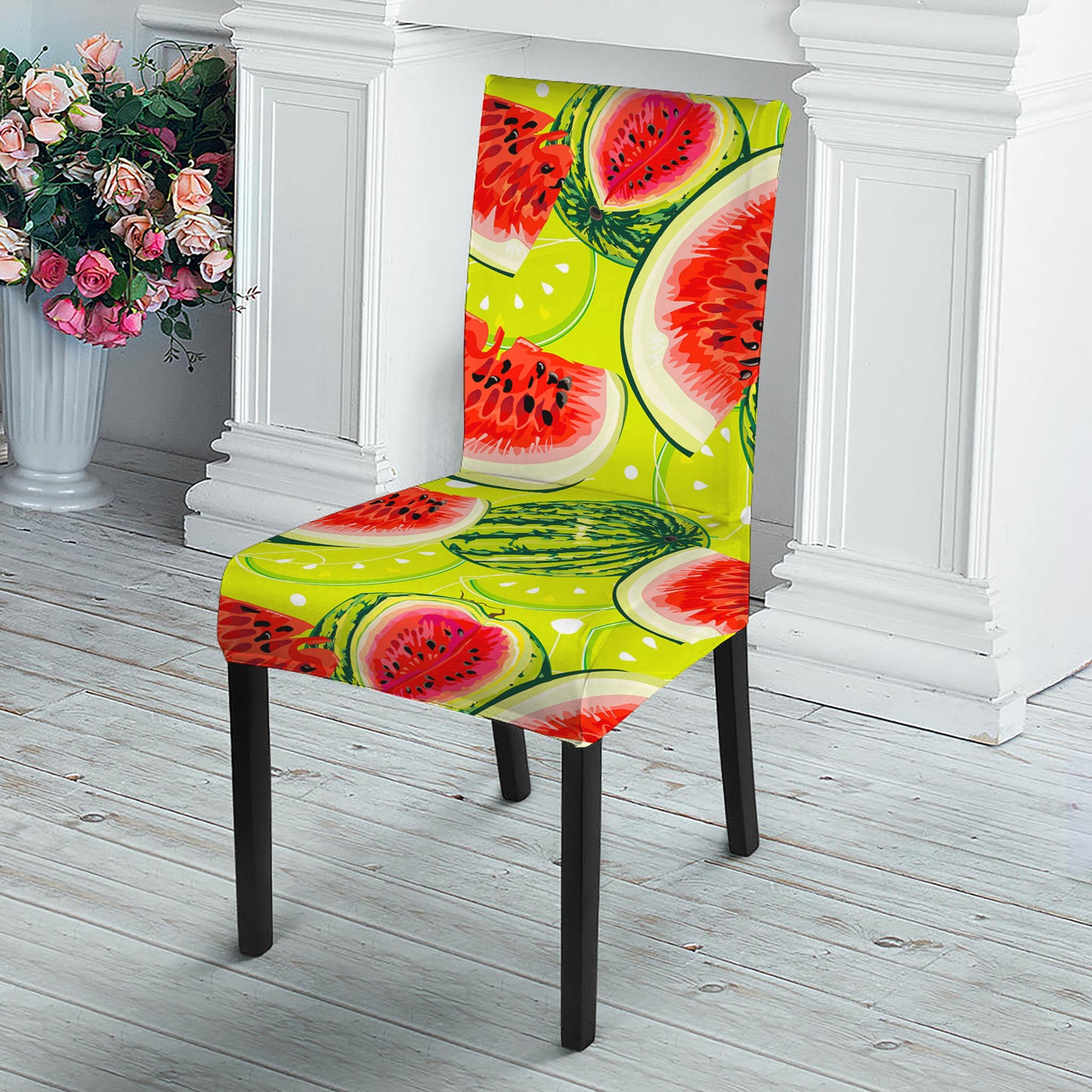 Lime Green Watermelon Pattern Print Dining Chair Slipcover