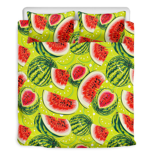 Lime Green Watermelon Pattern Print Duvet Cover Bedding Set