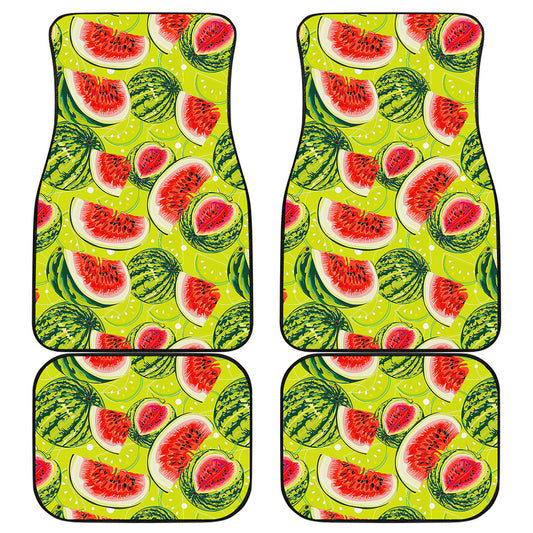Lime Green Watermelon Pattern Print Front and Back Car Floor Mats