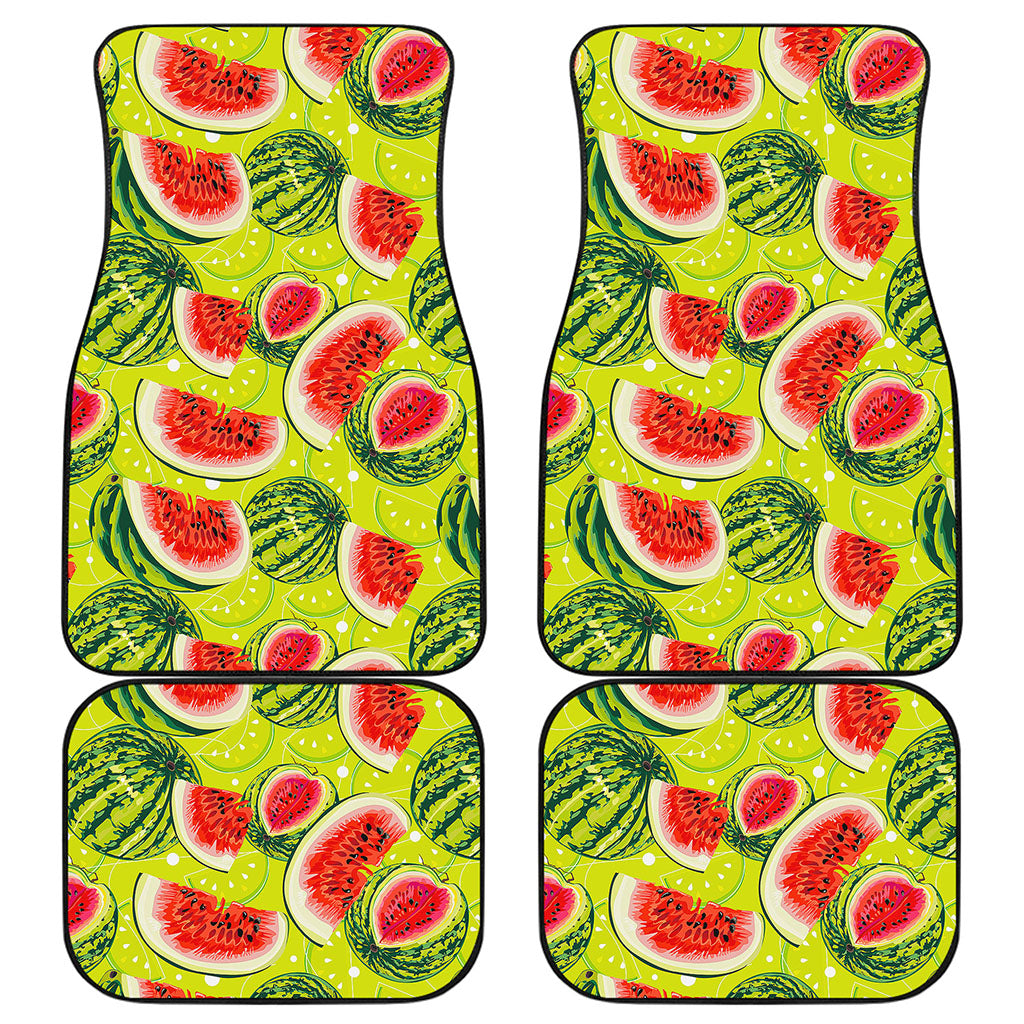 Lime Green Watermelon Pattern Print Front and Back Car Floor Mats