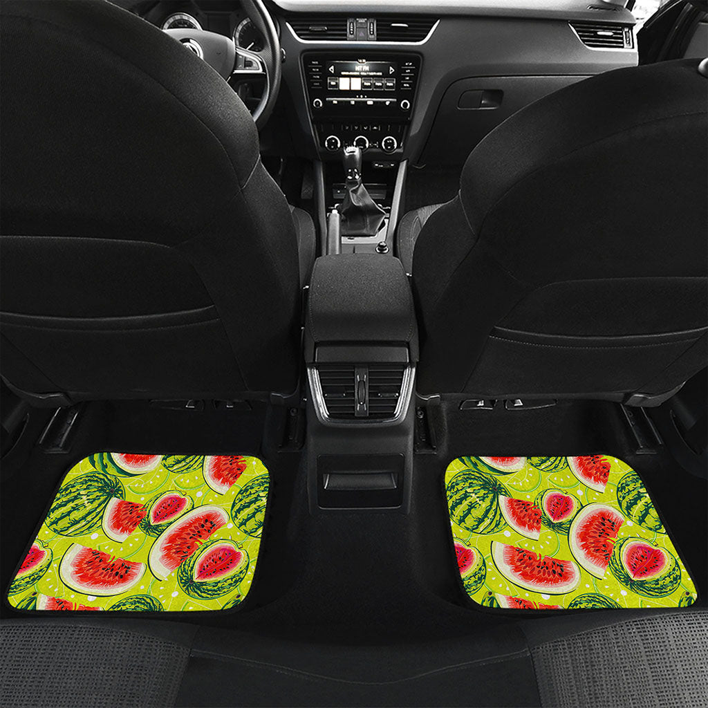 Lime Green Watermelon Pattern Print Front and Back Car Floor Mats