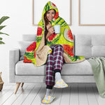 Lime Green Watermelon Pattern Print Hooded Blanket