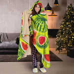 Lime Green Watermelon Pattern Print Hooded Blanket
