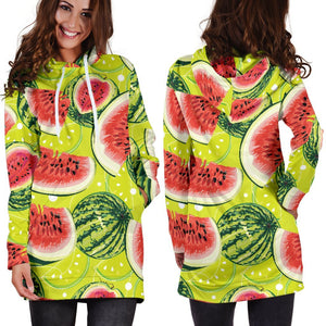 Lime Green Watermelon Pattern Print Hoodie Dress GearFrost