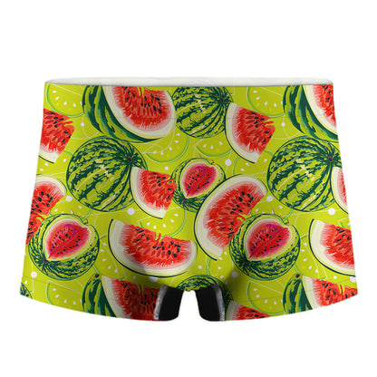 Lime Green Watermelon Pattern Print Men's Boxer Briefs