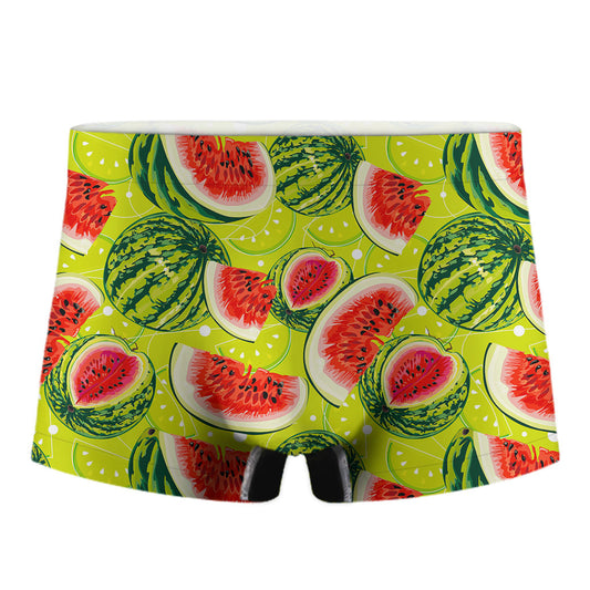 Lime Green Watermelon Pattern Print Men's Boxer Briefs