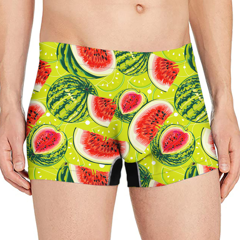 Lime Green Watermelon Pattern Print Men's Boxer Briefs