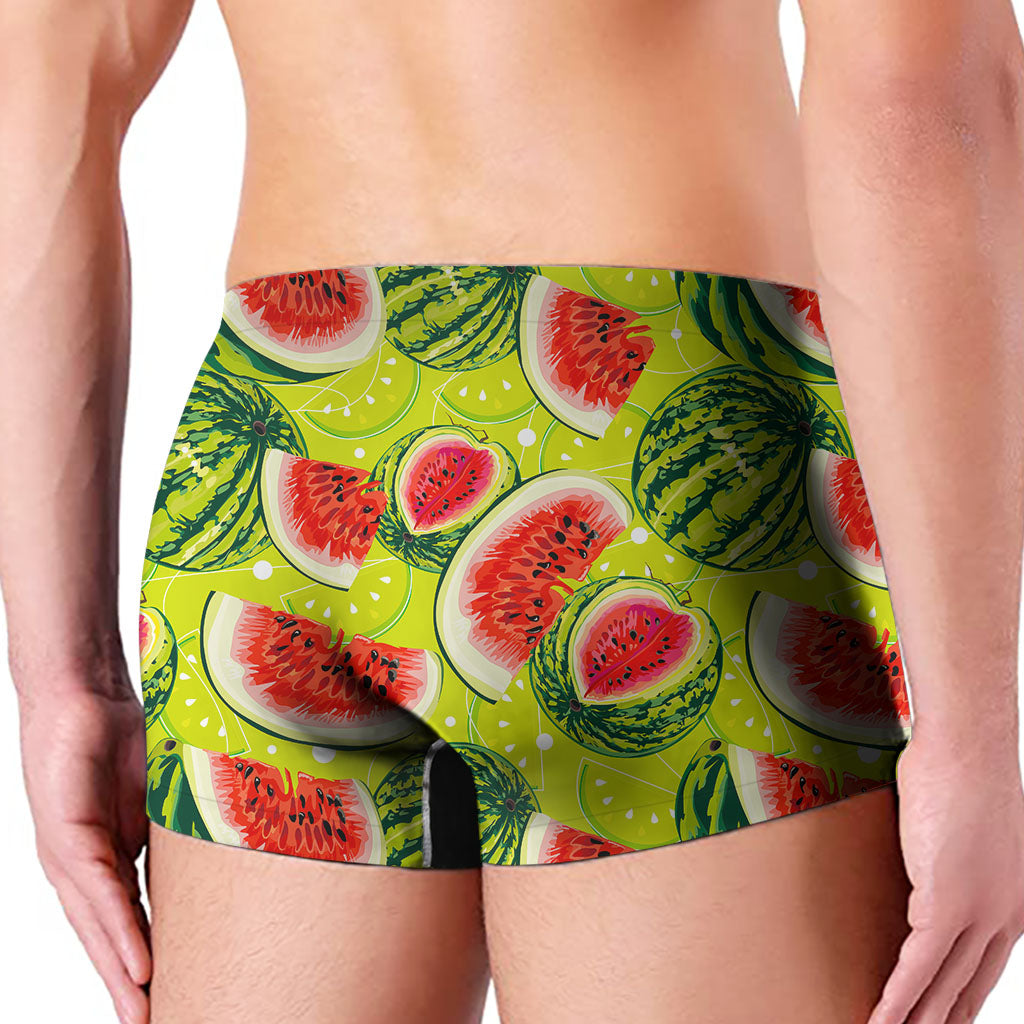 Lime Green Watermelon Pattern Print Men's Boxer Briefs