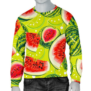 Lime Green Watermelon Pattern Print Men's Crewneck Sweatshirt GearFrost