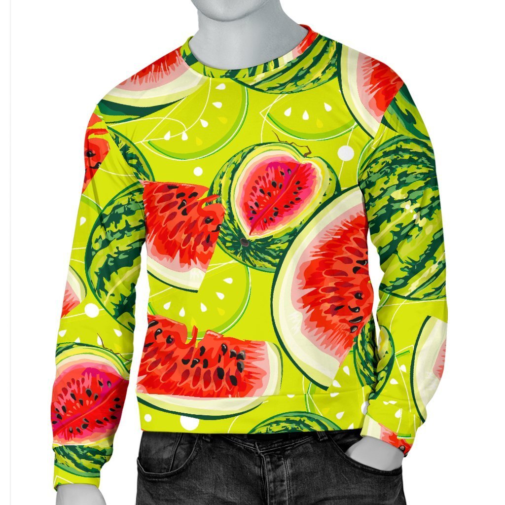 Lime Green Watermelon Pattern Print Men's Crewneck Sweatshirt GearFrost