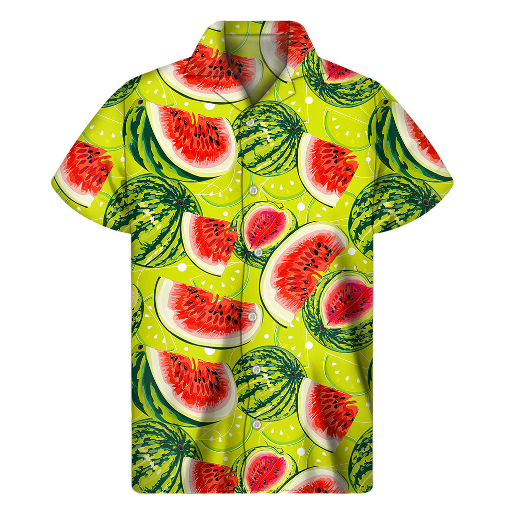 Lime Green Watermelon Pattern Print Men's Short Sleeve Shirt