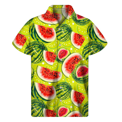 Lime Green Watermelon Pattern Print Men's Short Sleeve Shirt