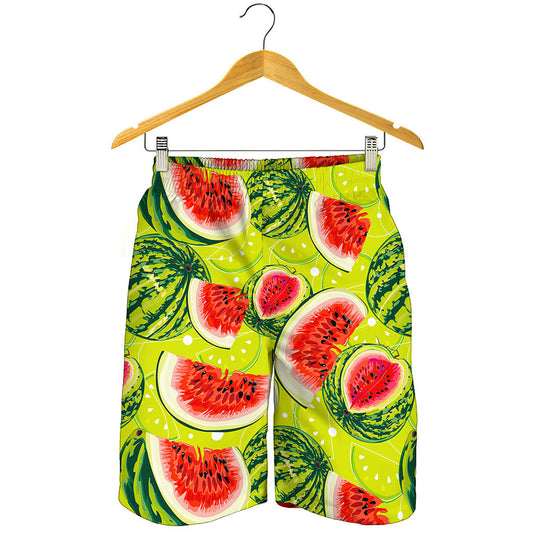 Lime Green Watermelon Pattern Print Men's Shorts