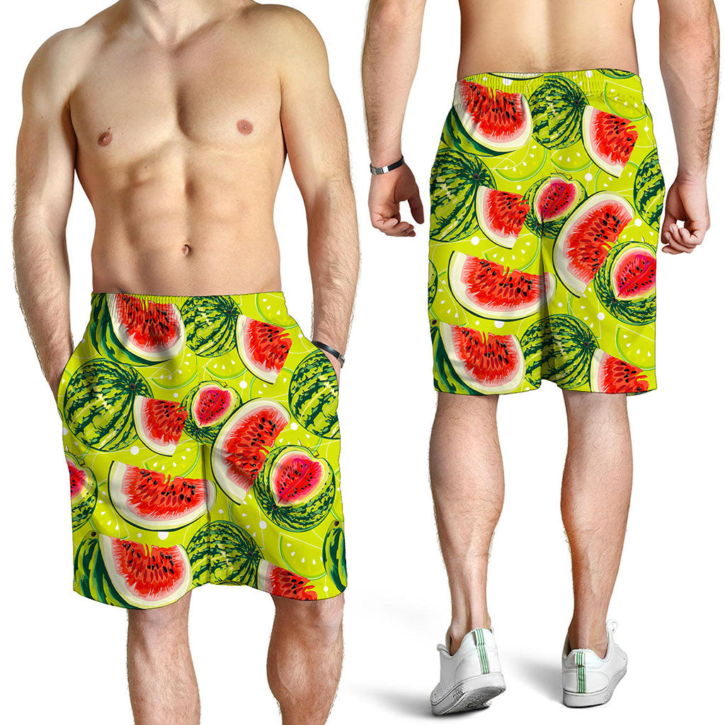 Lime Green Watermelon Pattern Print Men's Shorts