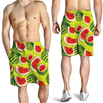 Lime Green Watermelon Pattern Print Men's Shorts
