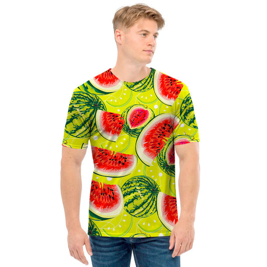 Lime Green Watermelon Pattern Print Men's T-Shirt