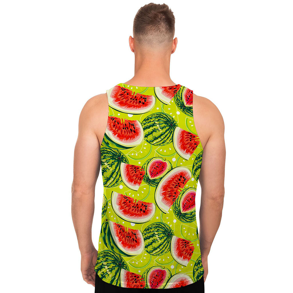 Lime Green Watermelon Pattern Print Men's Tank Top
