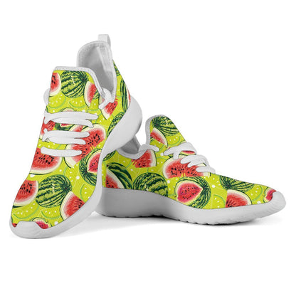 Lime Green Watermelon Pattern Print Mesh Knit Shoes GearFrost