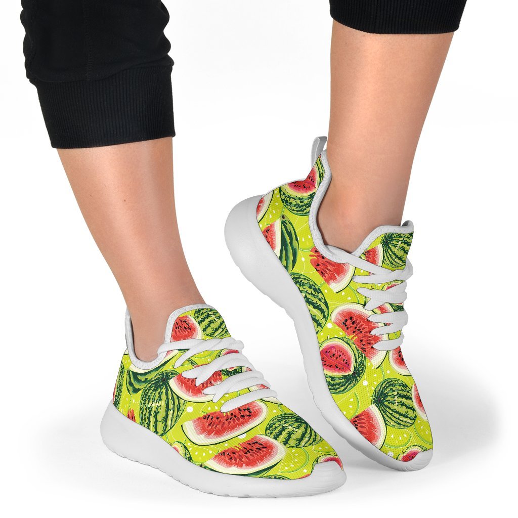 Lime Green Watermelon Pattern Print Mesh Knit Shoes GearFrost