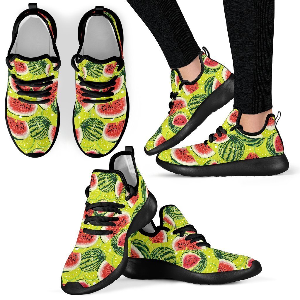 Lime Green Watermelon Pattern Print Mesh Knit Shoes GearFrost